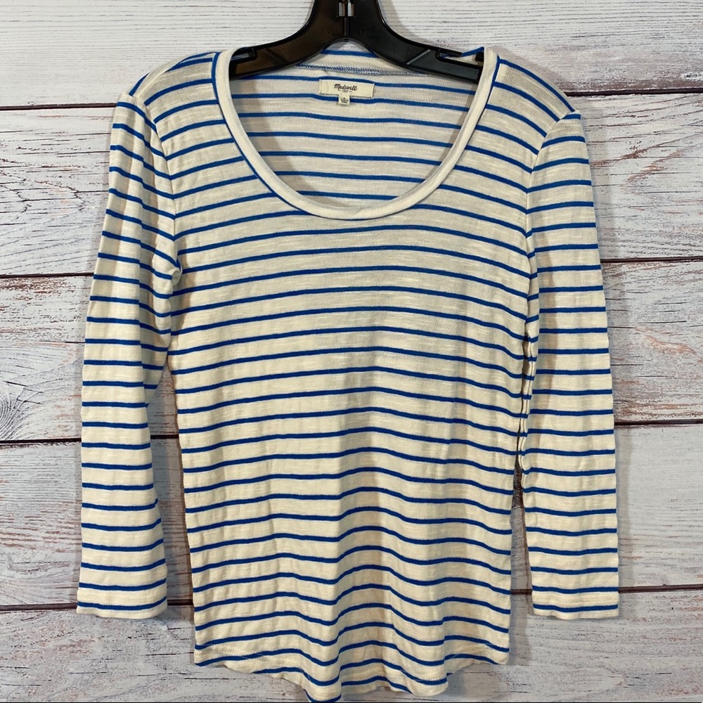Madewell Striped Scoop Neck 3/4 Sleeve Top